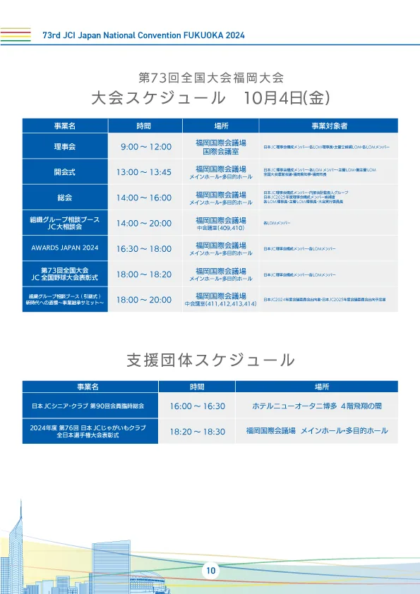 大会スケジュール 10月4日(金)