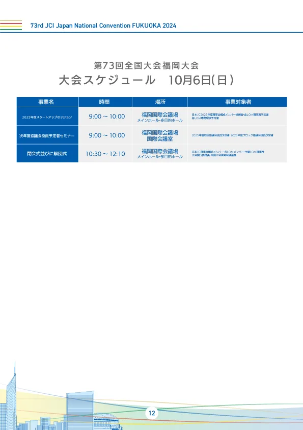 大会スケジュール 10月6日(日)